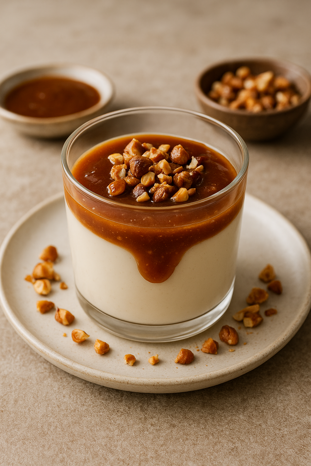 Panna Cotta mit Dattelkaramell und gerösteten Nüssen – ein raffiniertes Dessert ohne Zucker