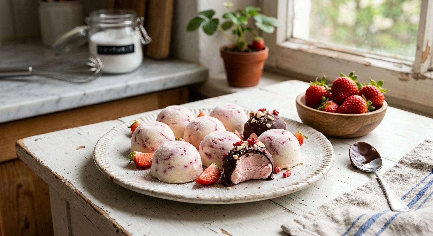 Naschen ohne Reue: Himmlische Erdbeer-Cheesecake-Fat-Bombs (Zuckerfrei & Keto)